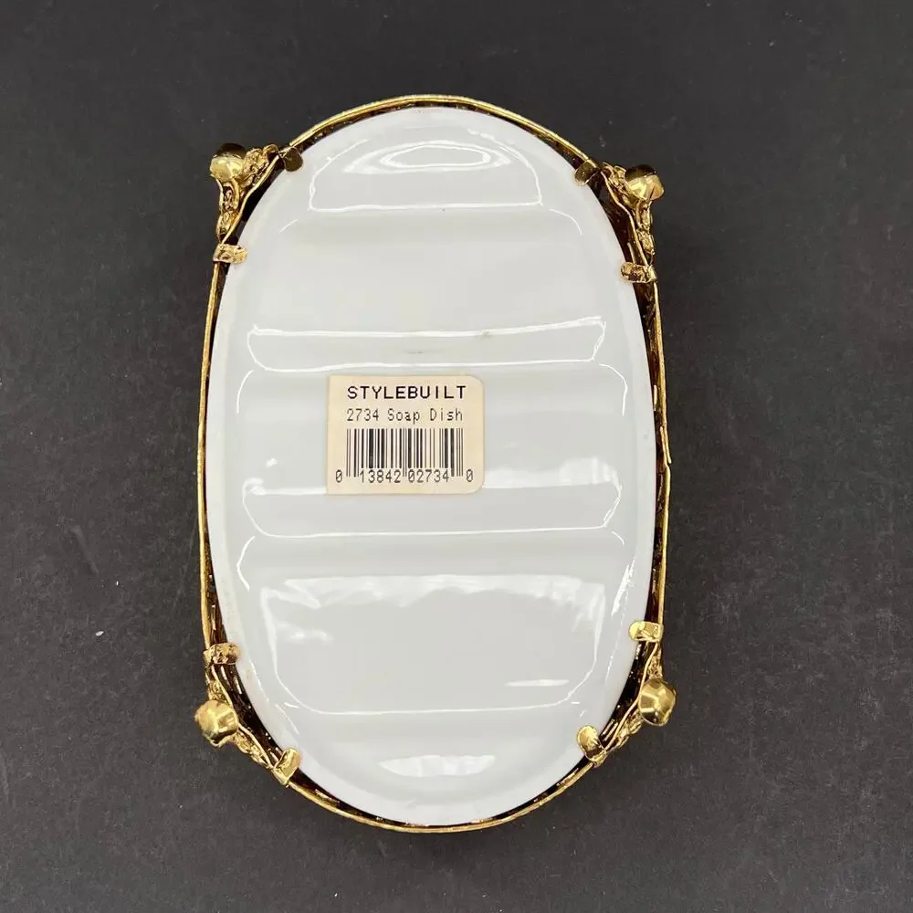 Vintage Stylebuilt Gold French Drape Porcelain Tassel Soap Dish
